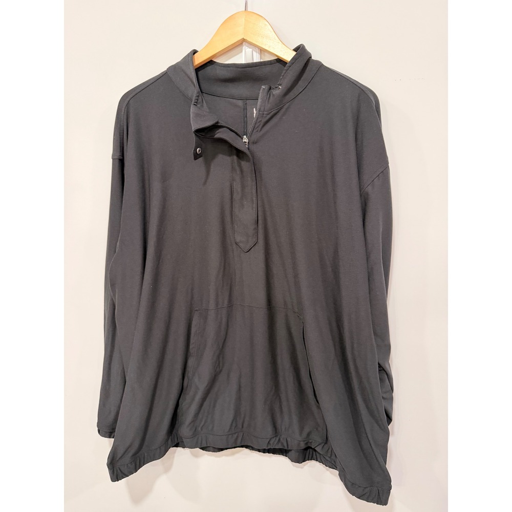 Lands End Womens 2X 20W-22W Active Quarter Zip Pullover Kangaroo Pocket charcoal